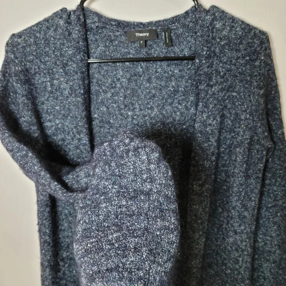 Theory Long Maxi Duster Cardigan Sweater | Size P | Navy Tweed